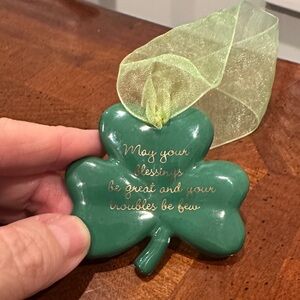 Green Shamrock Ornament with Gold Text